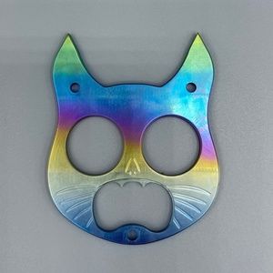 Rainbow Multicolored Cat Keychain EDC Gear Safety Cat Bottle Opener Keychain